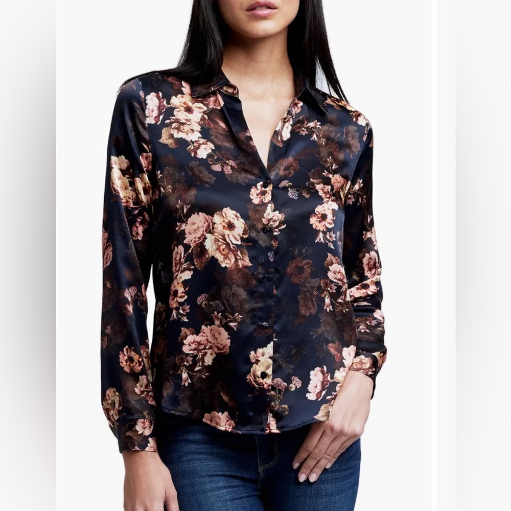 L'AGENCE Tyler Midnight Moschata Rose 100% Silk Floral Blouse